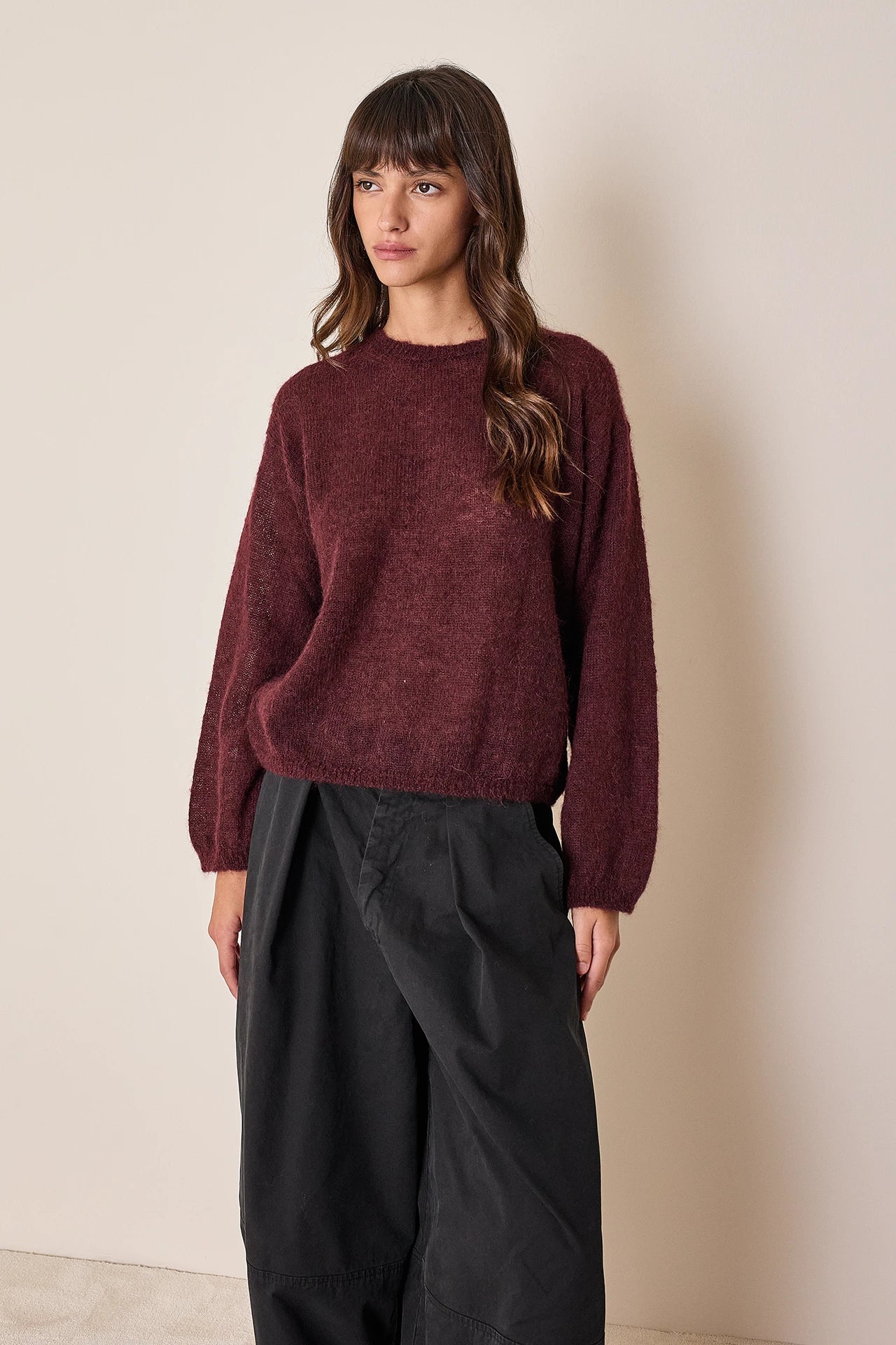 Maglia girocollo in mohair e baby alpaca