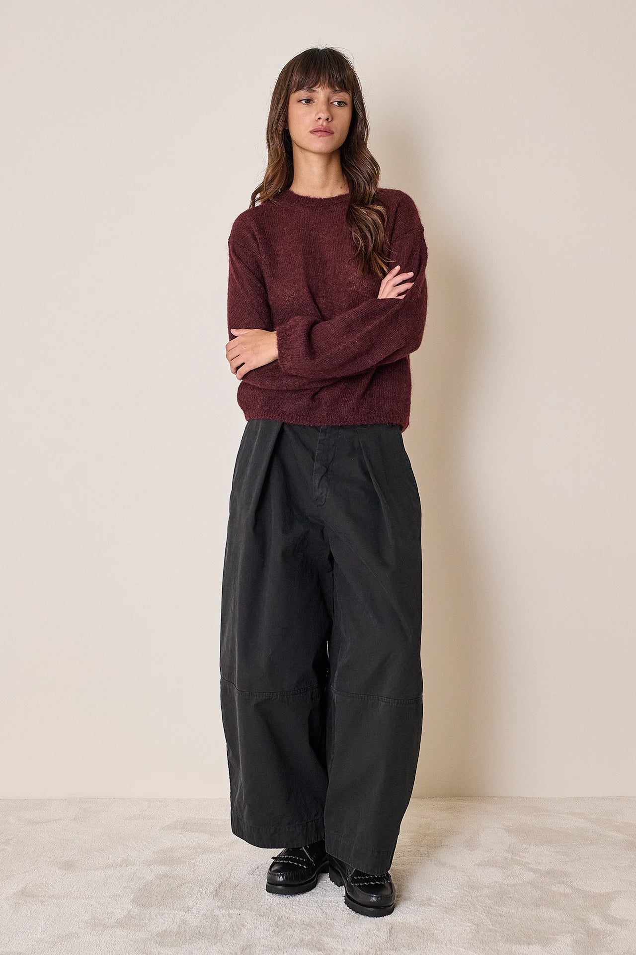 Maglia girocollo in mohair e baby alpaca