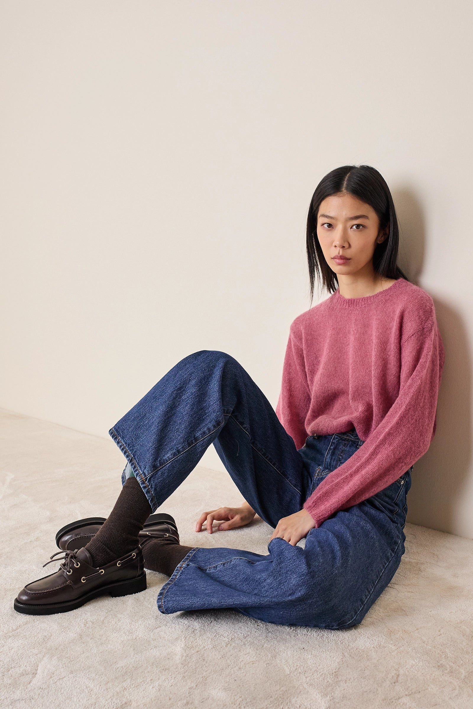 Maglia girocollo in mohair e baby alpaca