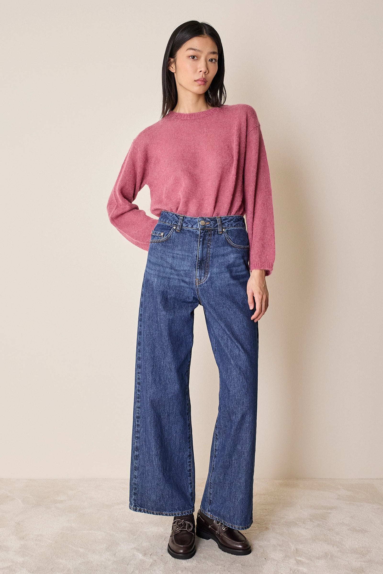 Maglia girocollo in mohair e baby alpaca