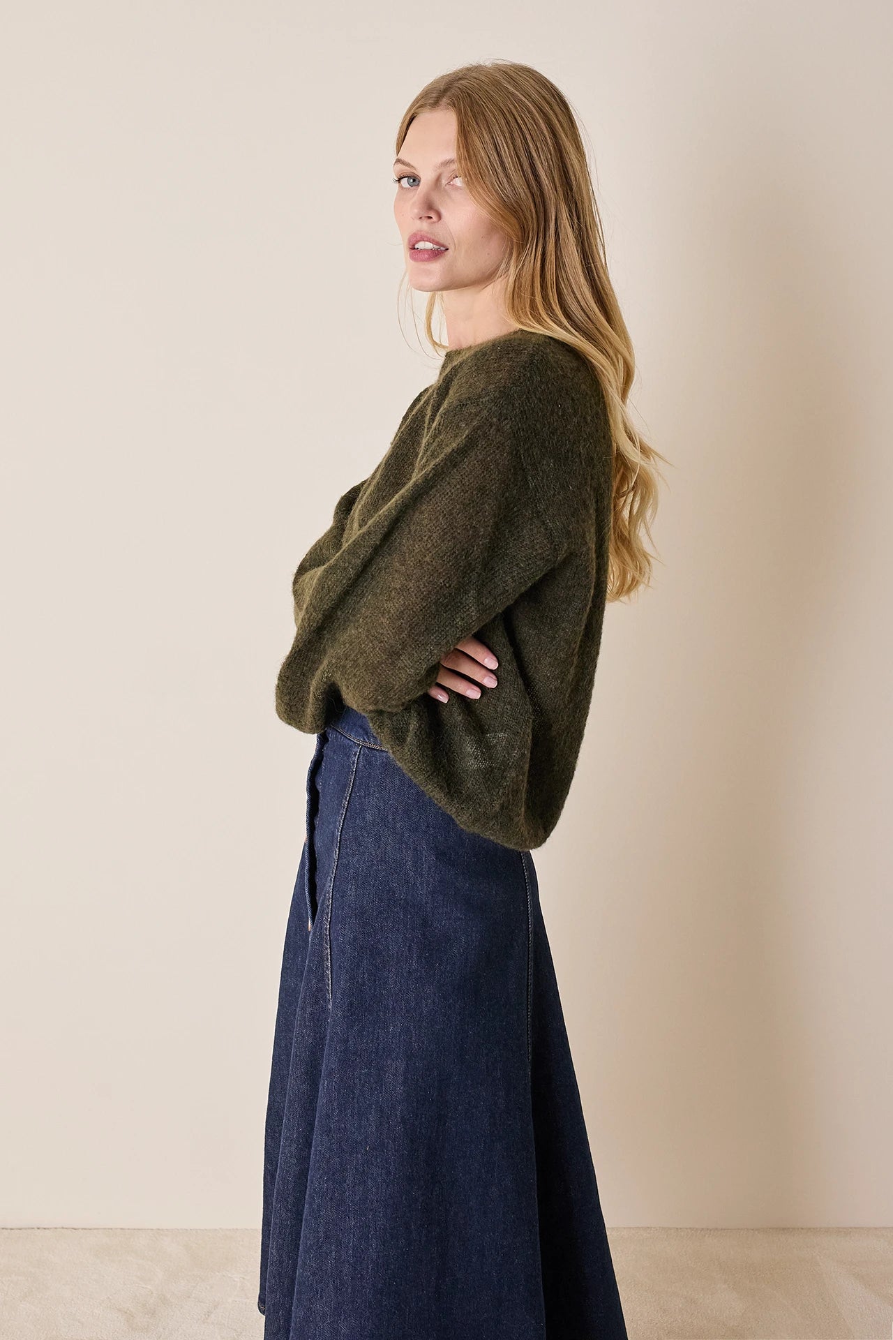 Maglia girocollo in mohair e baby alpaca