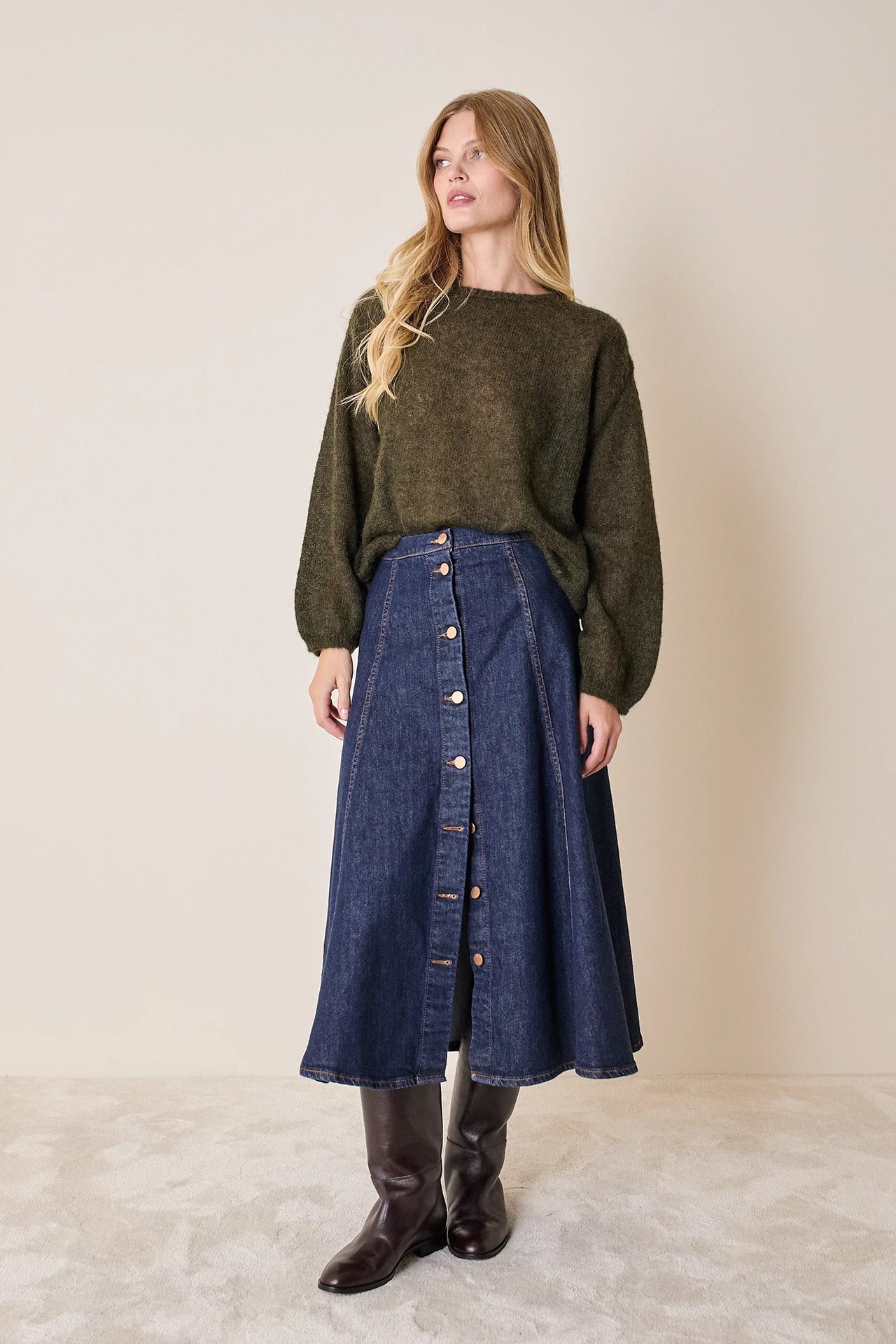 Maglia girocollo in mohair e baby alpaca