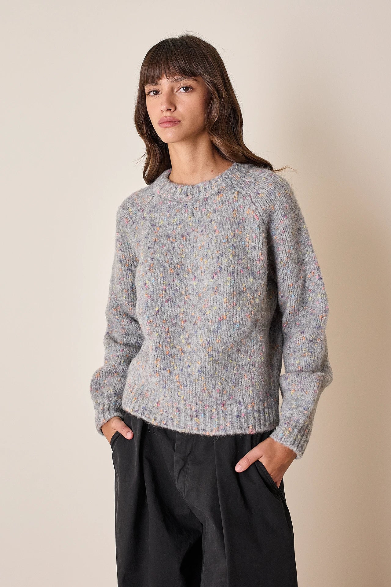 Buttoned mélange yarn jumper