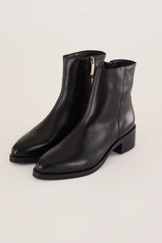 Pointed toe ankle boots with low heel