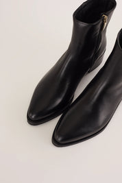 Pointed toe ankle boots with low heel