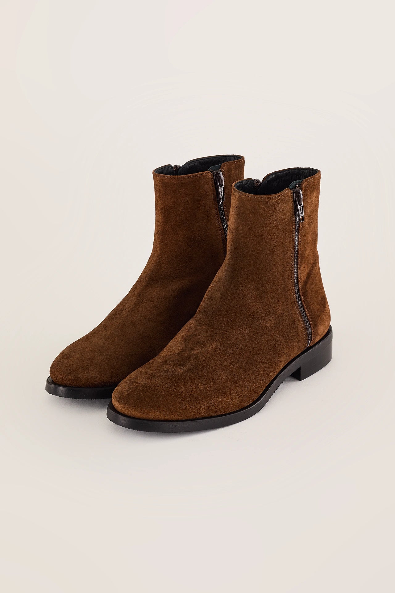 Suede ankle boots with double zip