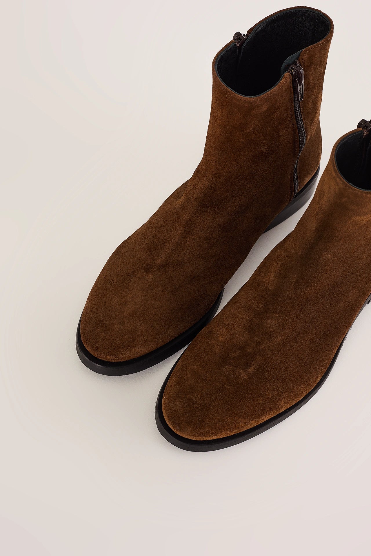Suede ankle boots with double zip
