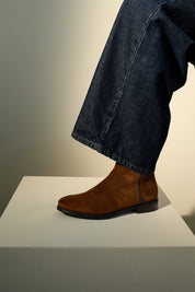 Suede ankle boots with double zip