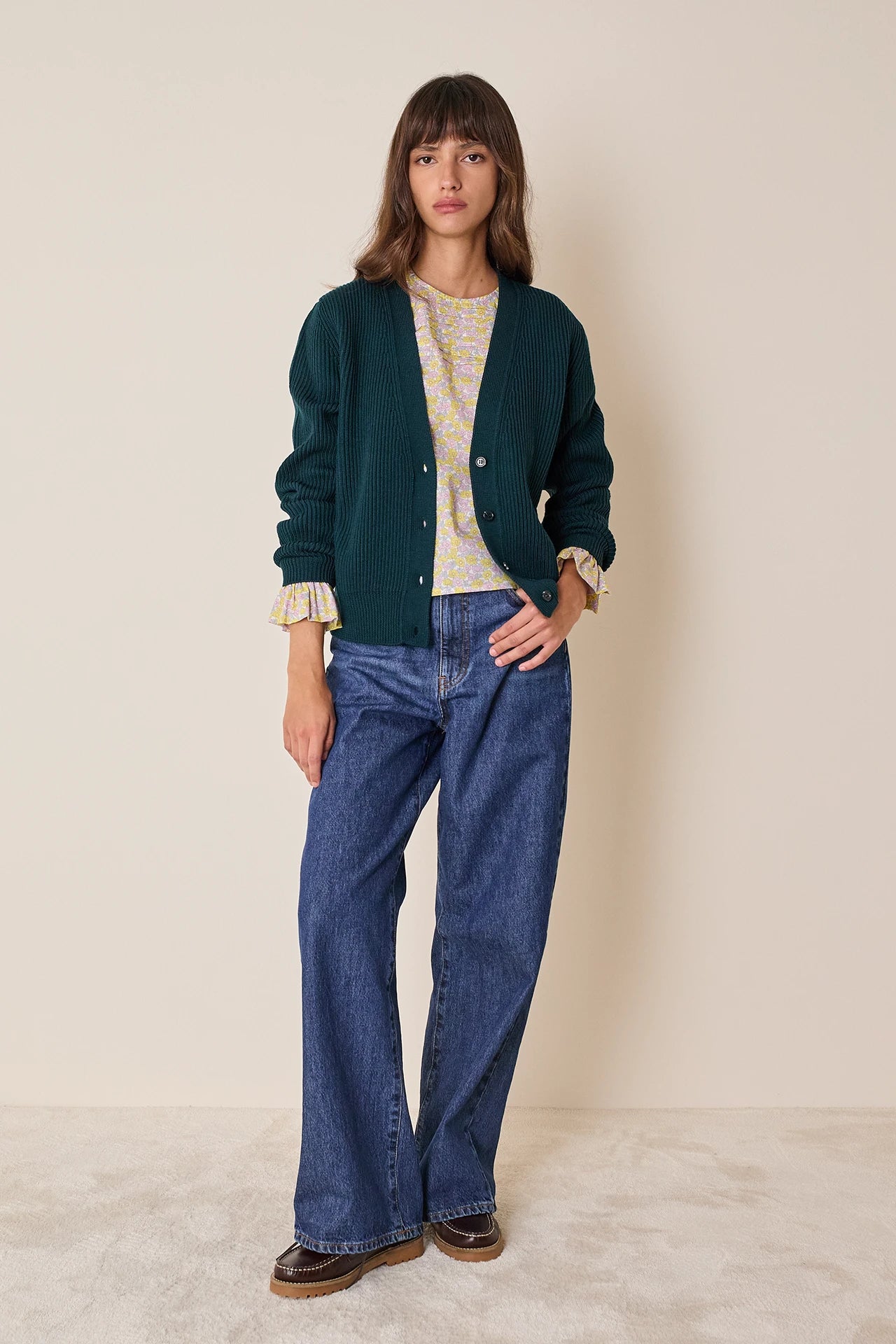 Cardigan a costine in lana vergine