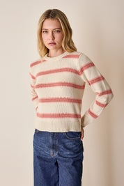 Maglia girocollo con righe jacquard
