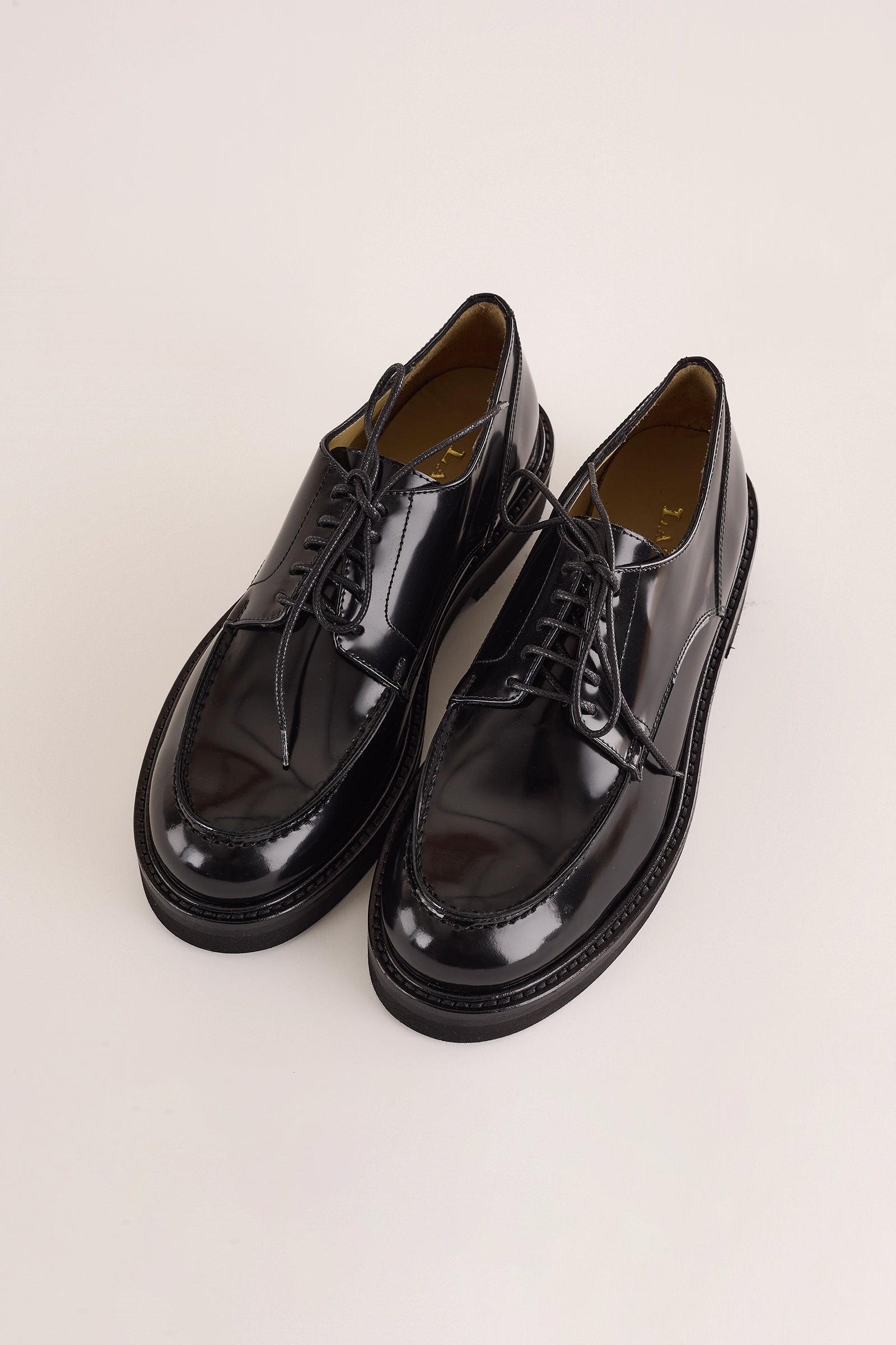 scarpe stringate lucide con suola alta abrasivato nero, made in italy