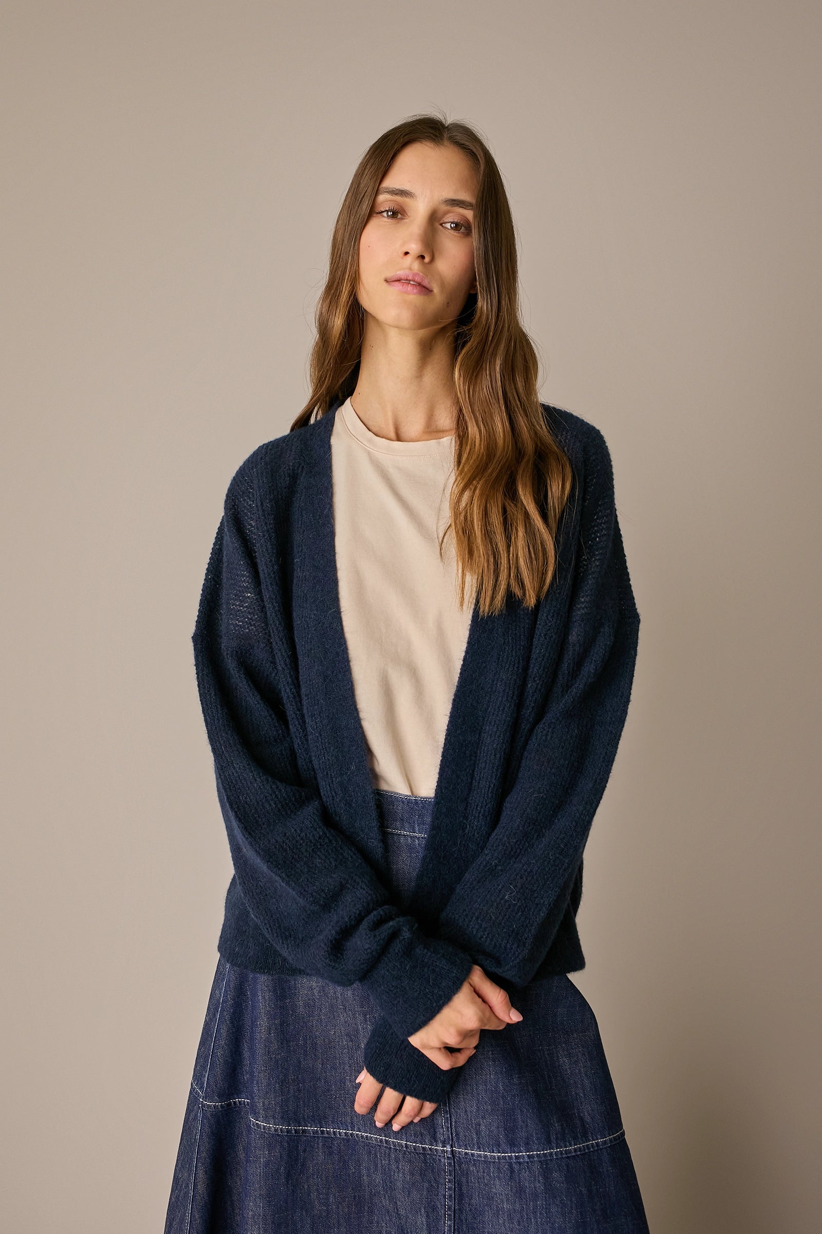 Cardigan senza bottoni in lana e alpaca