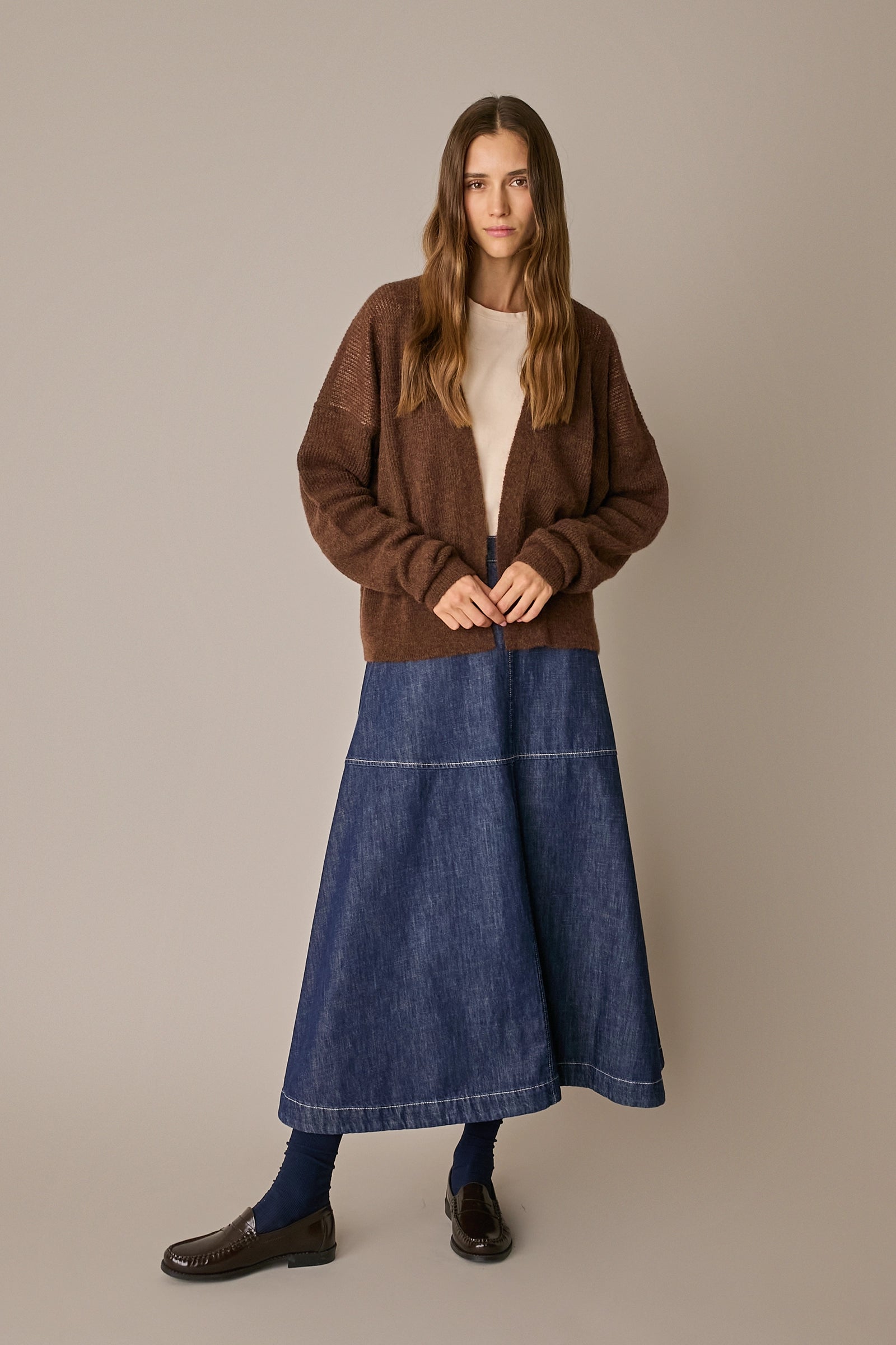 Cardigan senza bottoni in lana e alpaca