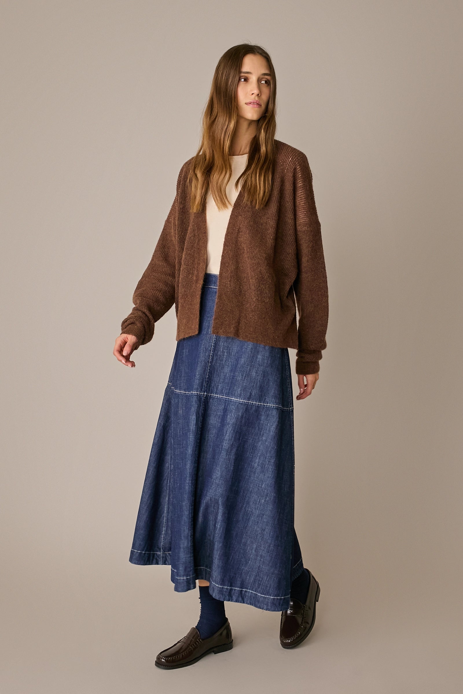 Cardigan senza bottoni in lana e alpaca