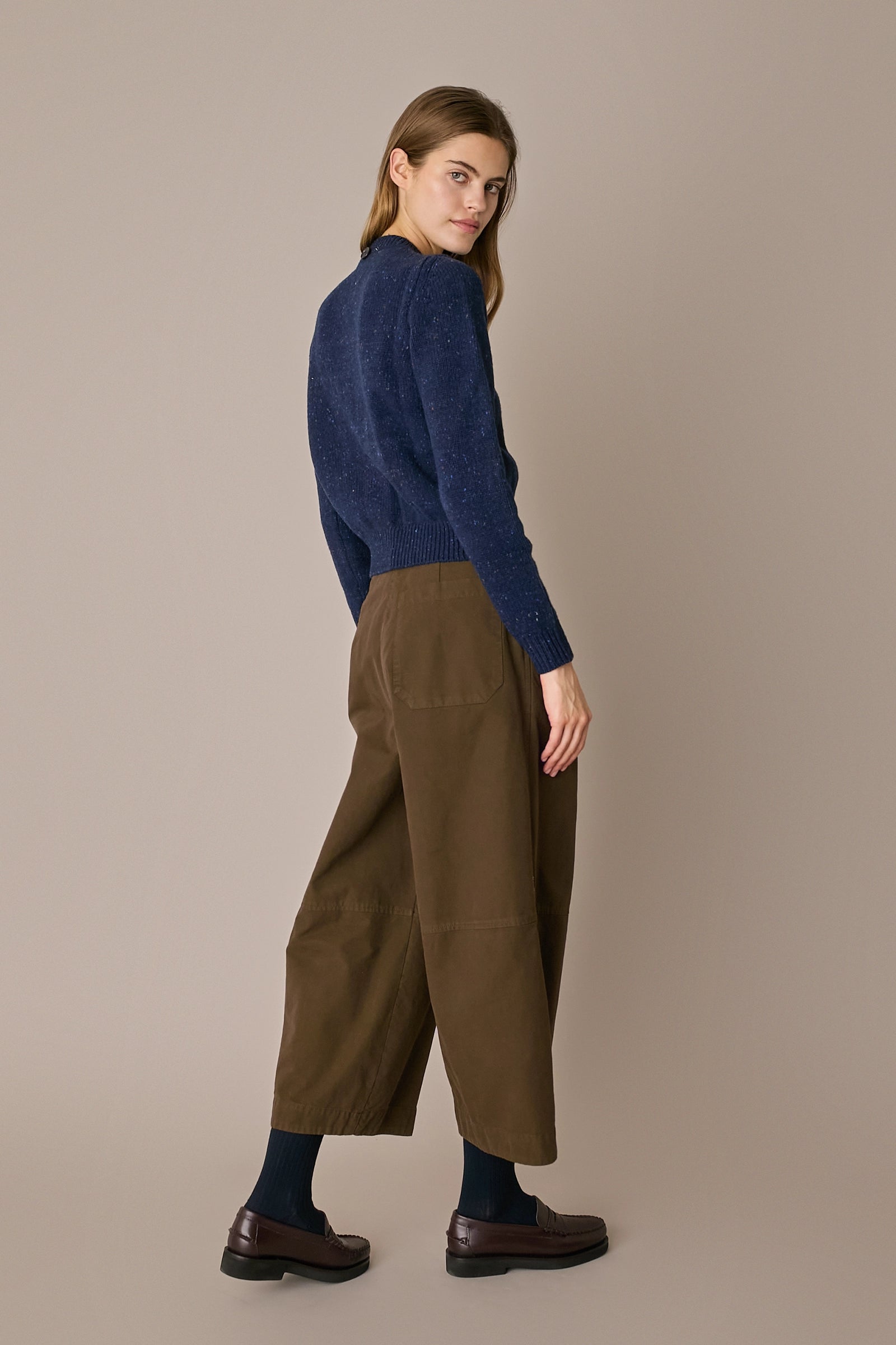 Cardigan in lana con sciarpa blu navy