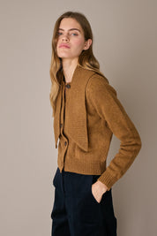 Cardigan in lana con sciarpa biscotto