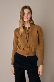 Cardigan in lana con sciarpa biscotto, silhouette versatile