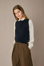 Gilet in lana e mohair blu navy, vestibilità regolare e spacchi laterali