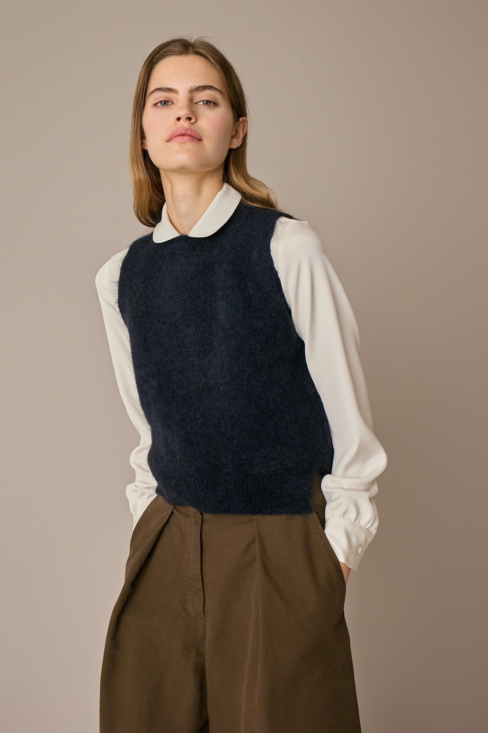 Gilet in lana e mohair blu navy