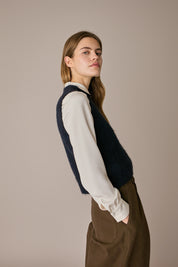 Gilet in lana e mohair blu navy in lana e mohair, spacchi laterali
