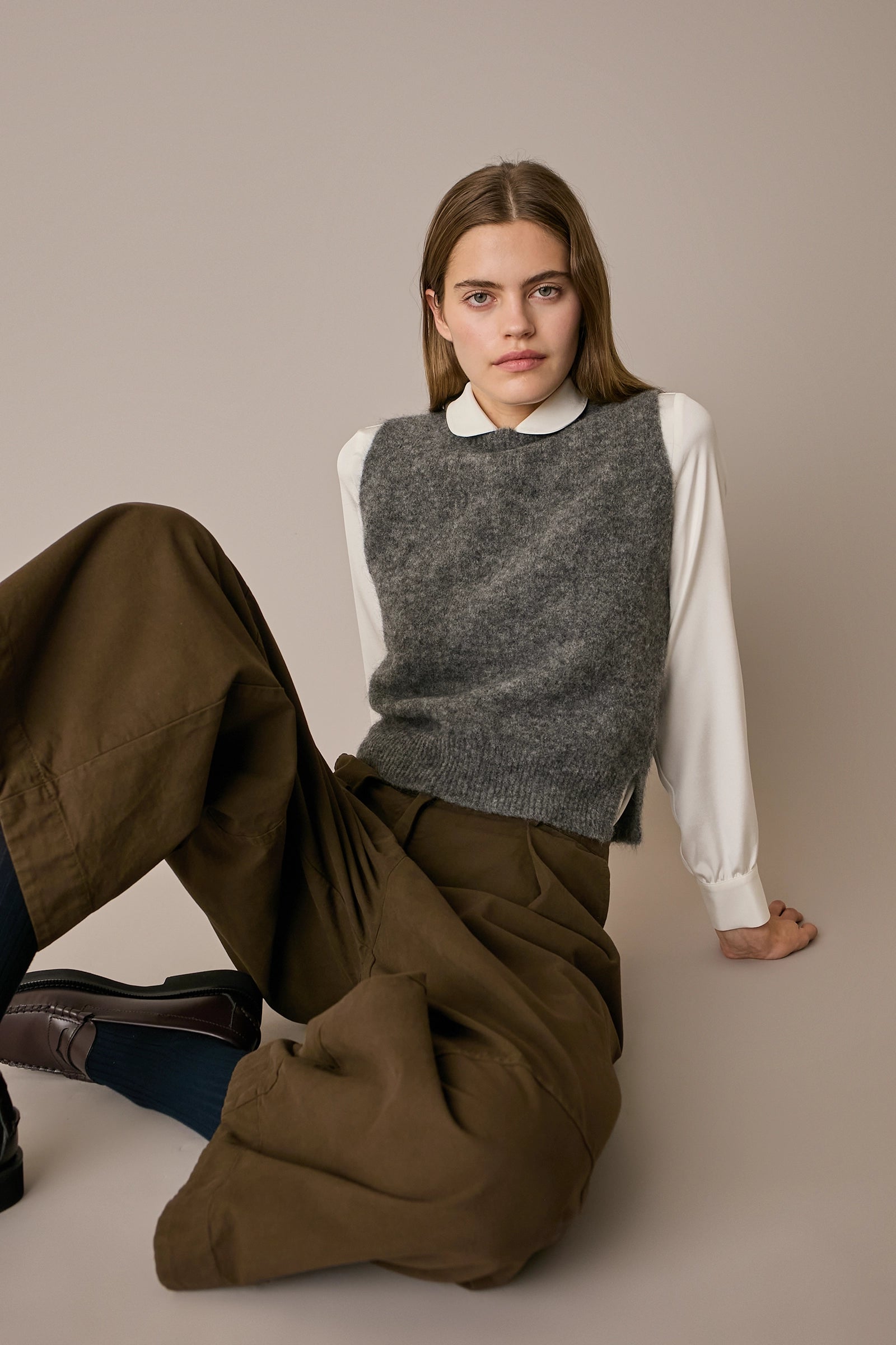 Gilet in lana e mohair grigio, vestibilità regolare