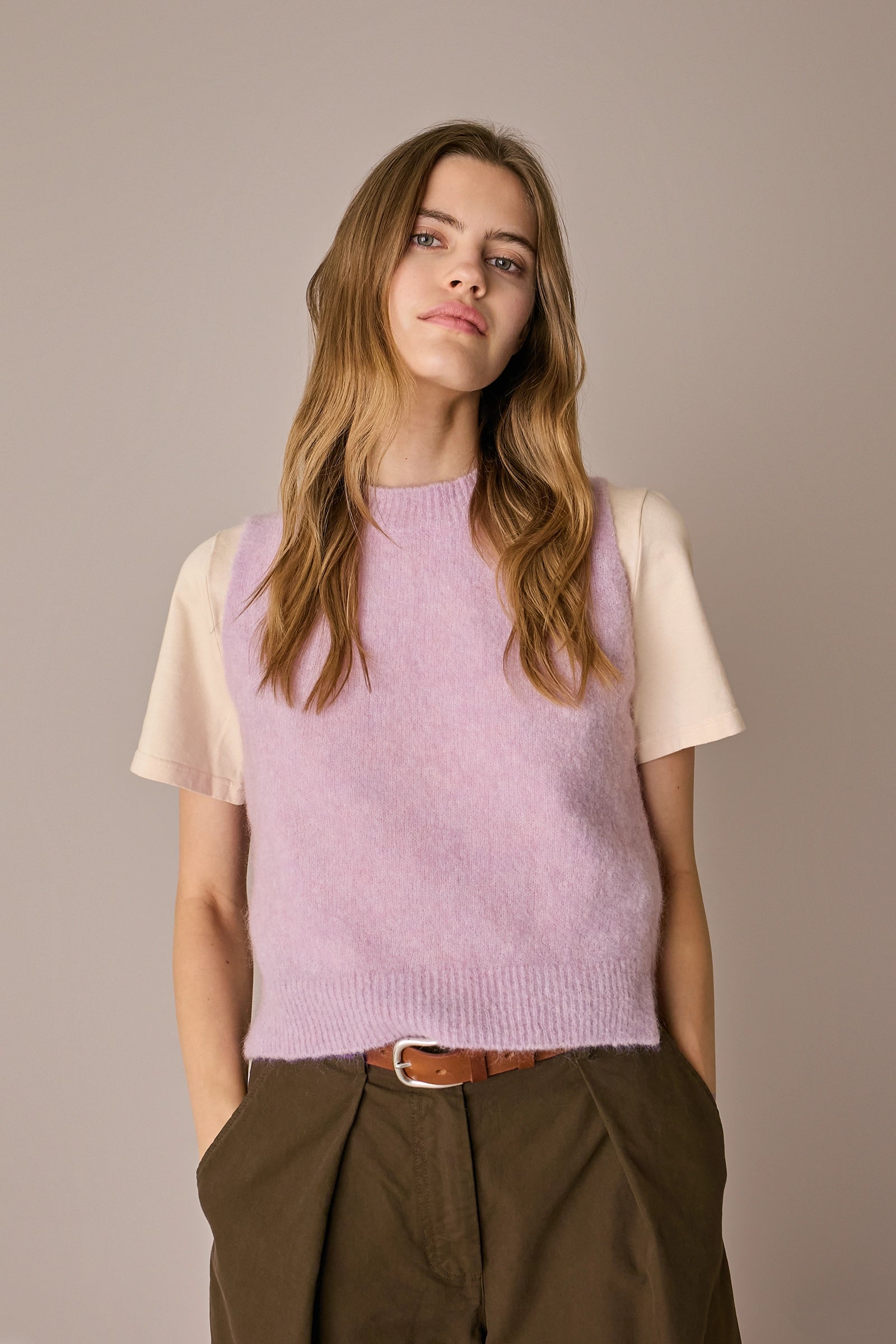 Gilet in lana e mohair rosa, in lana e mohair, vestibilità regolare