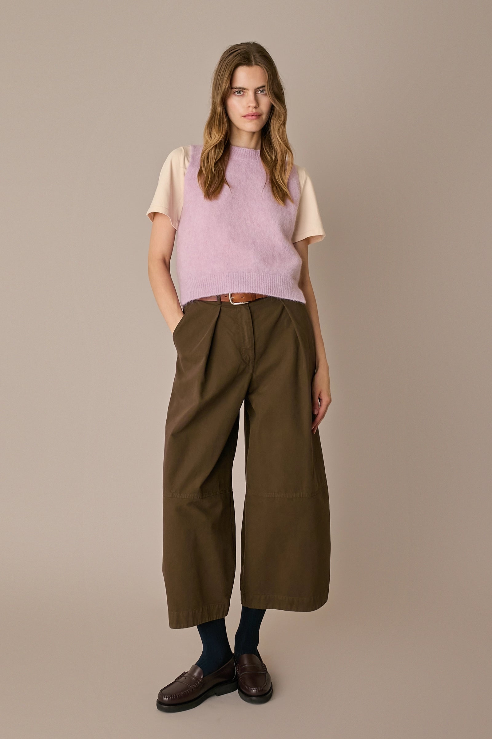 Gilet in lana e mohair rosa, spacchi laterali