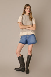Gilet in lana e mohair beige, spacchi laterali
