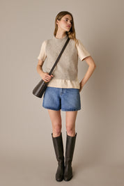 Gilet in lana e mohair beige con vestibilità regolare