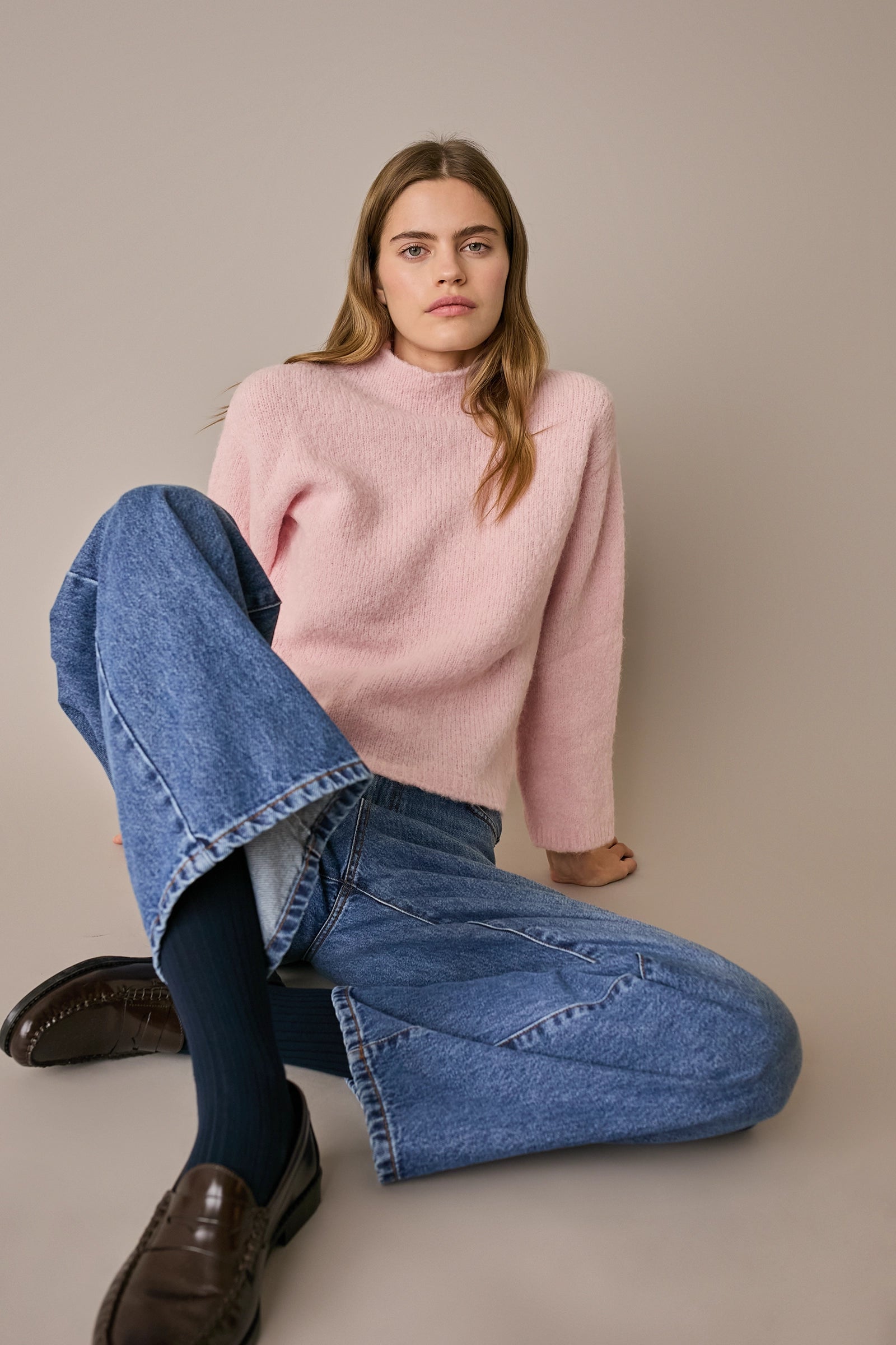 Maglia con collo vulcano rosa