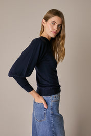 Maglia con maniche a sbuffo blu navy, maniche a sbuffo
