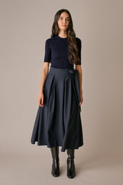 Maglia girocollo a mezze maniche blu navy, mezze maniche, in lana Merino