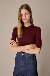 Maglia girocollo a mezze maniche bordeaux