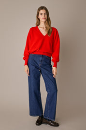Maglia over con scollo a V rosso, taglio over