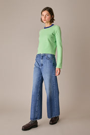 maglia cropped a righe in lana e cashmere, modello cropped, cipria - oliva