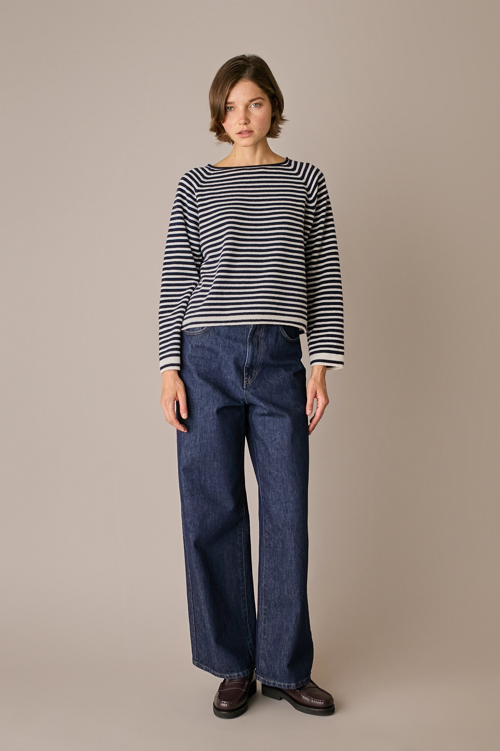 maglia a righe in lana e cashmere fluo - panna, scollo quadrato