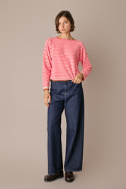 maglia a righe in lana e cashmere fluo - panna, maniche raglan, scollo quadrato