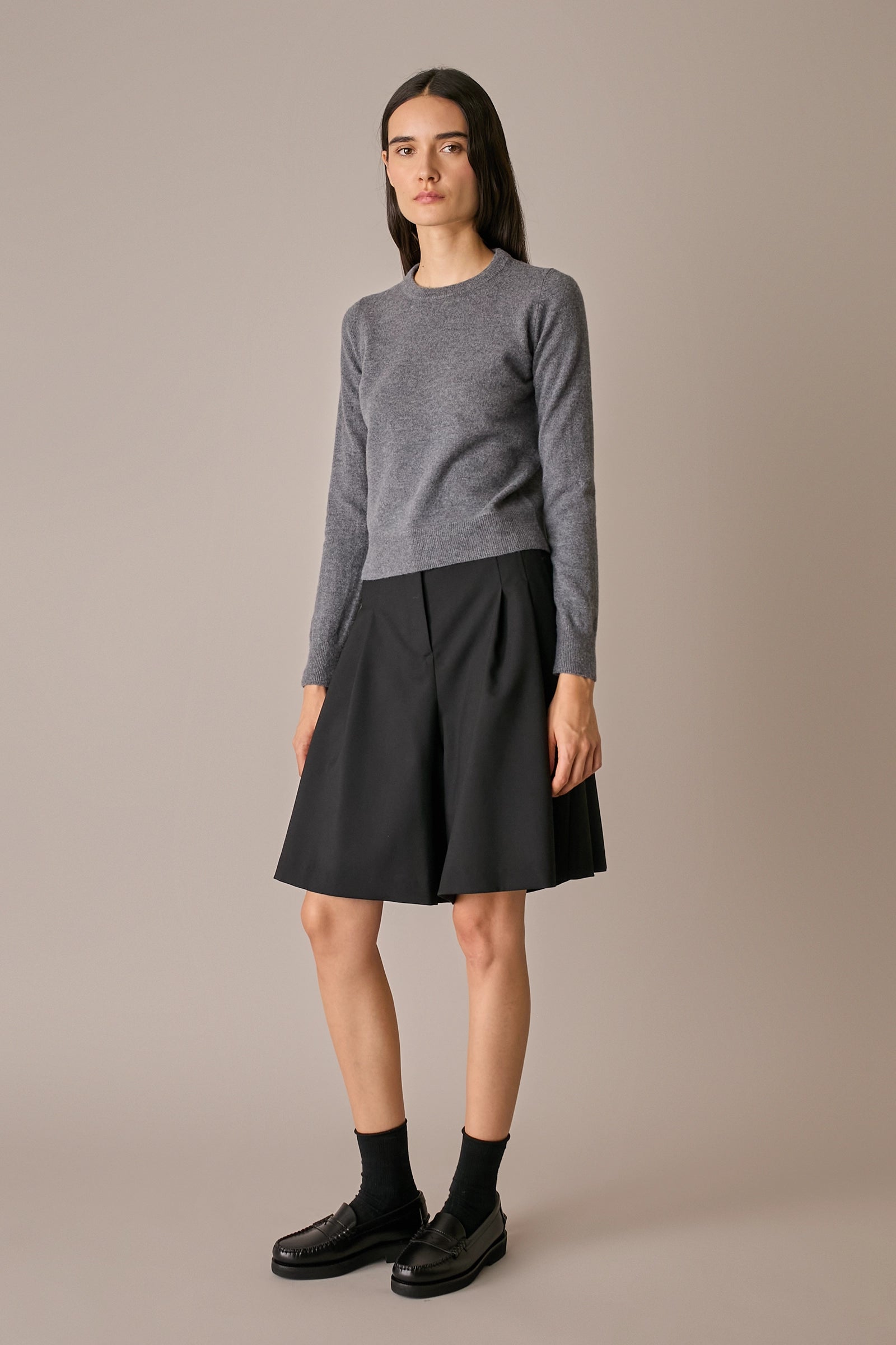 maglia girocollo in lana e cashmere, lana e cashmere, grigio