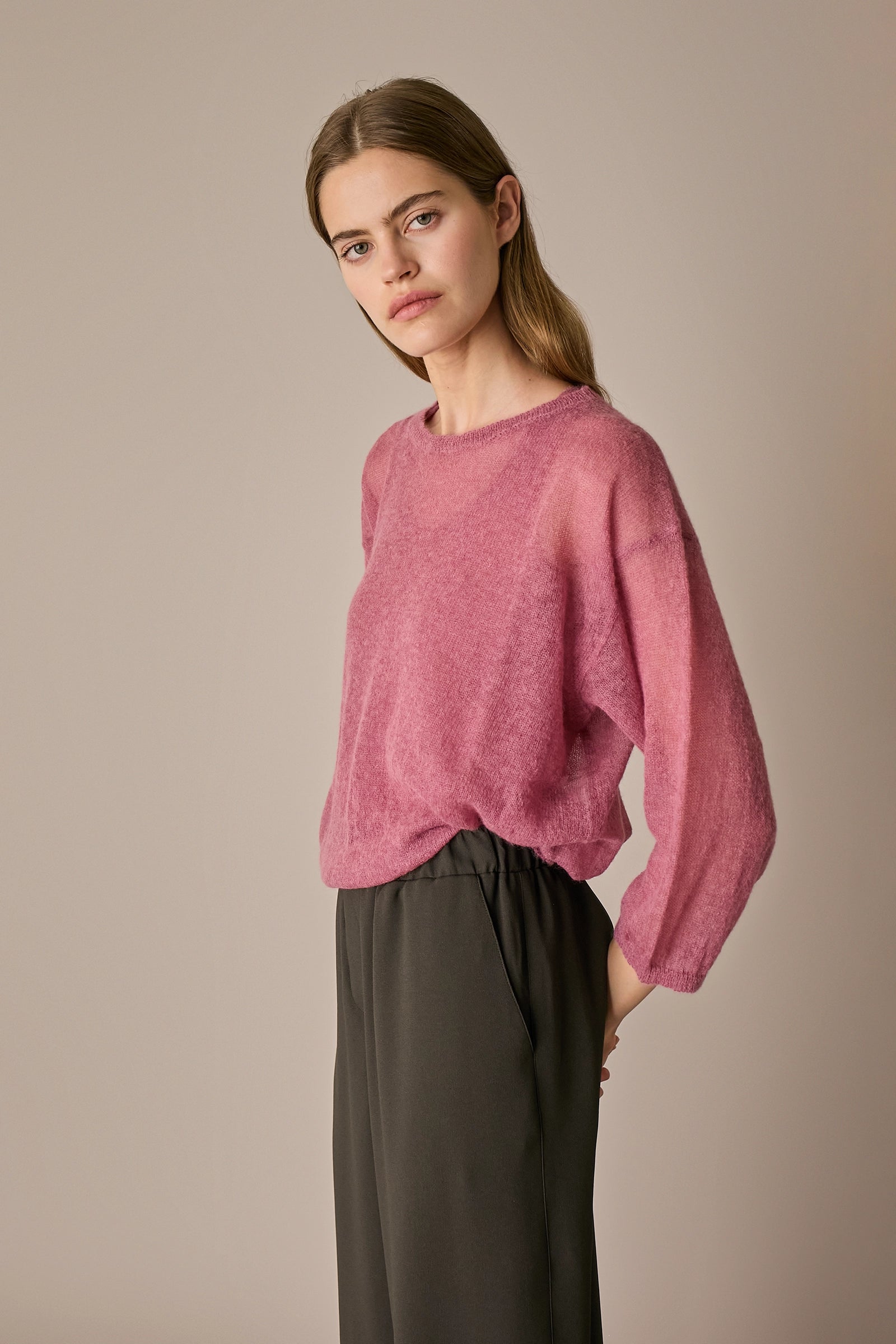 Girocollo con maniche ampie in blend di mohair