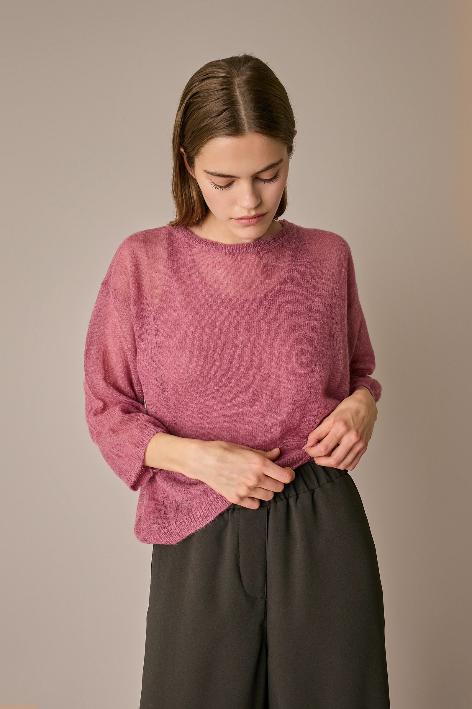 Girocollo con maniche ampie in blend di mohair