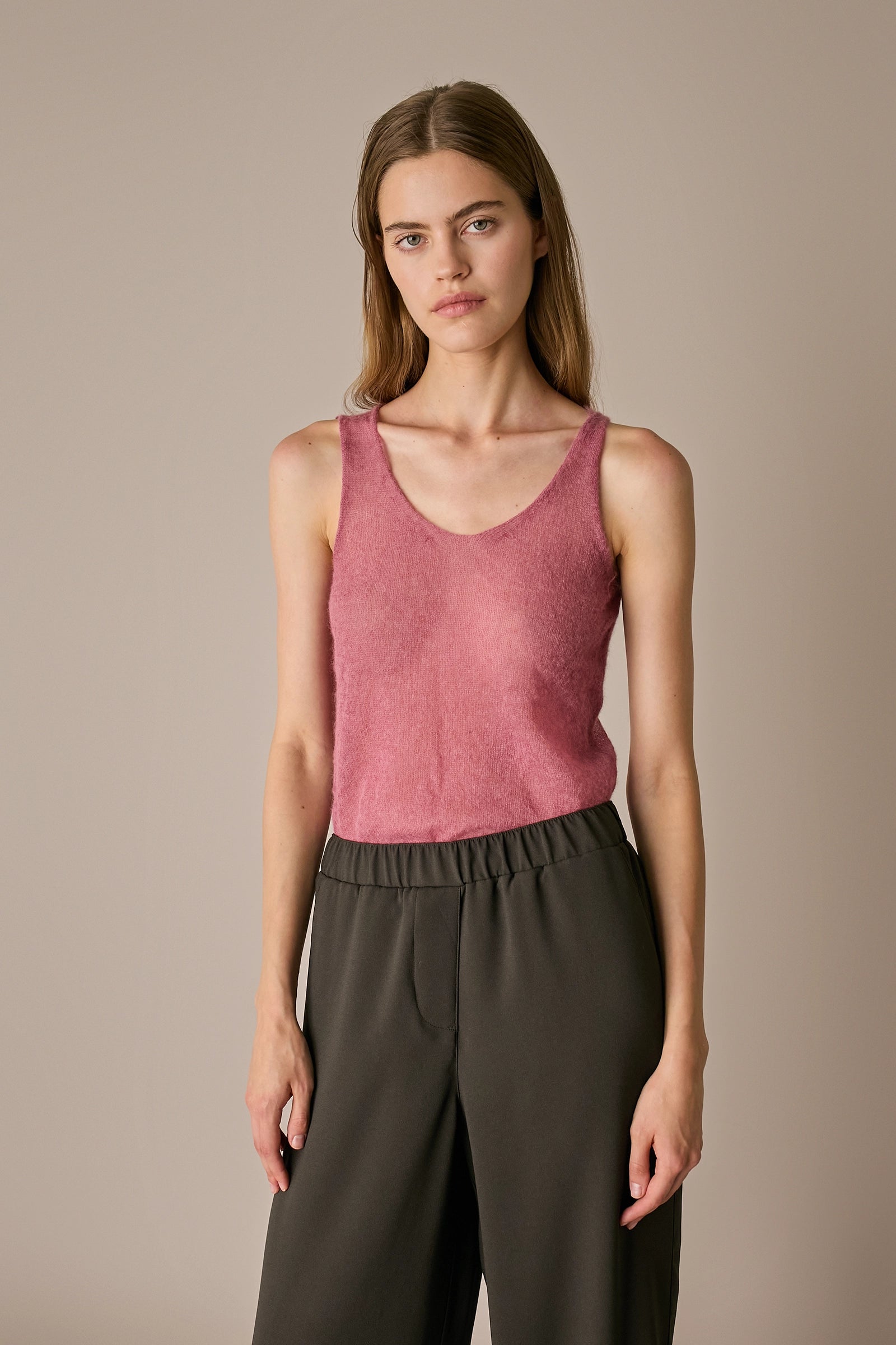 Canotta in blend di mohair rosa antico
