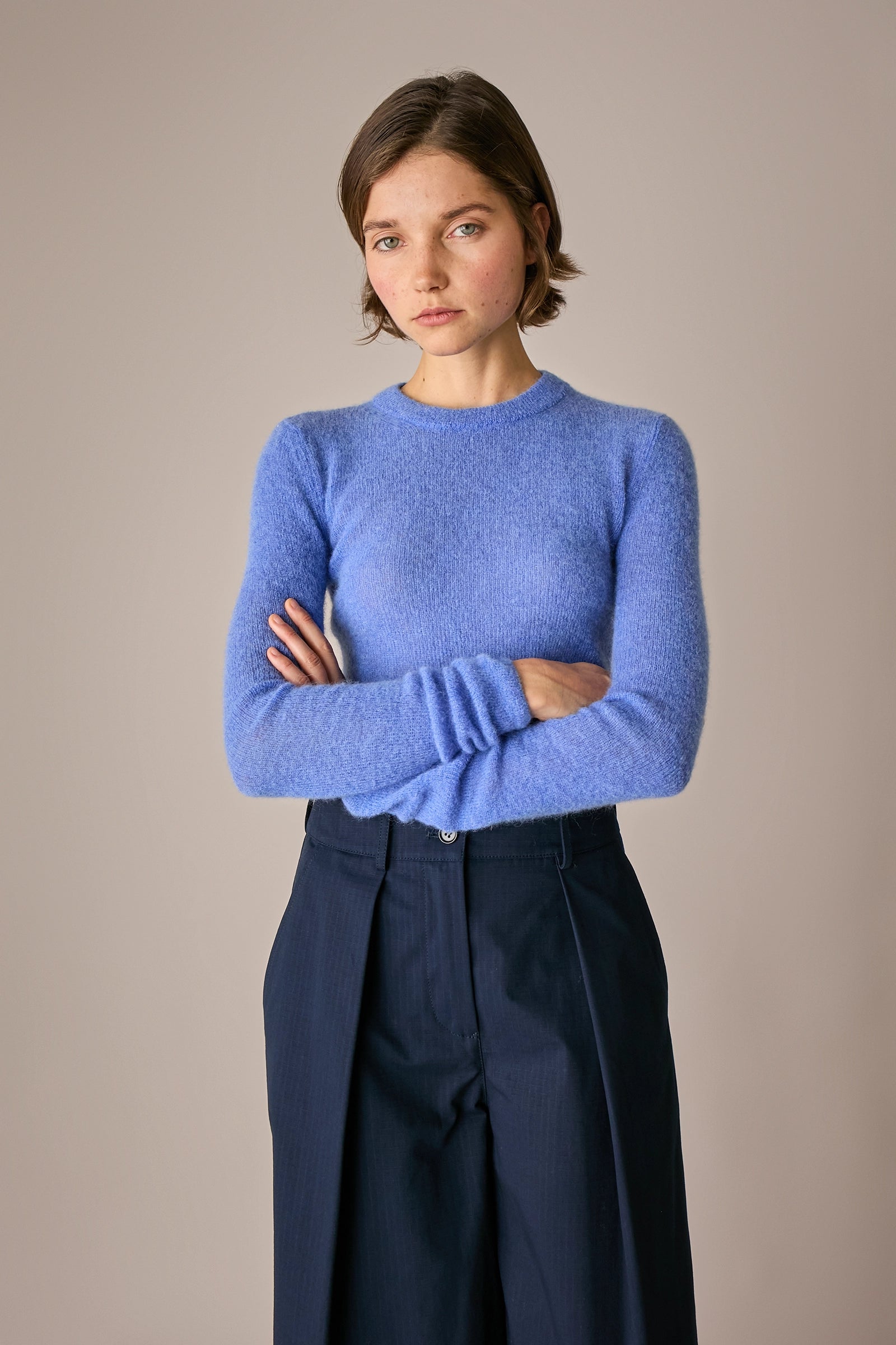 Maglia girocollo sottile in alpaca e mohair &nbsp;