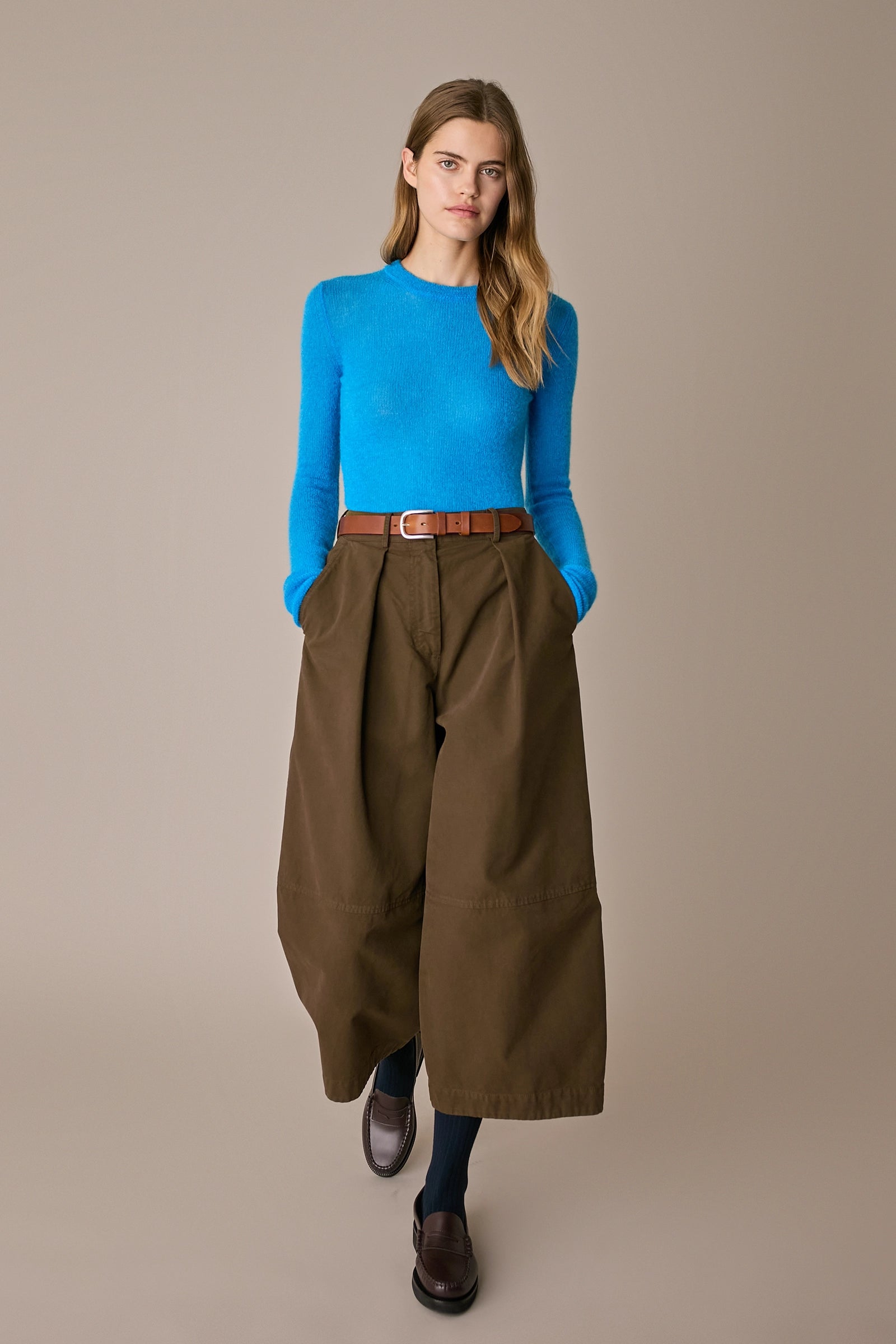 Maglia girocollo sottile in alpaca e mohair