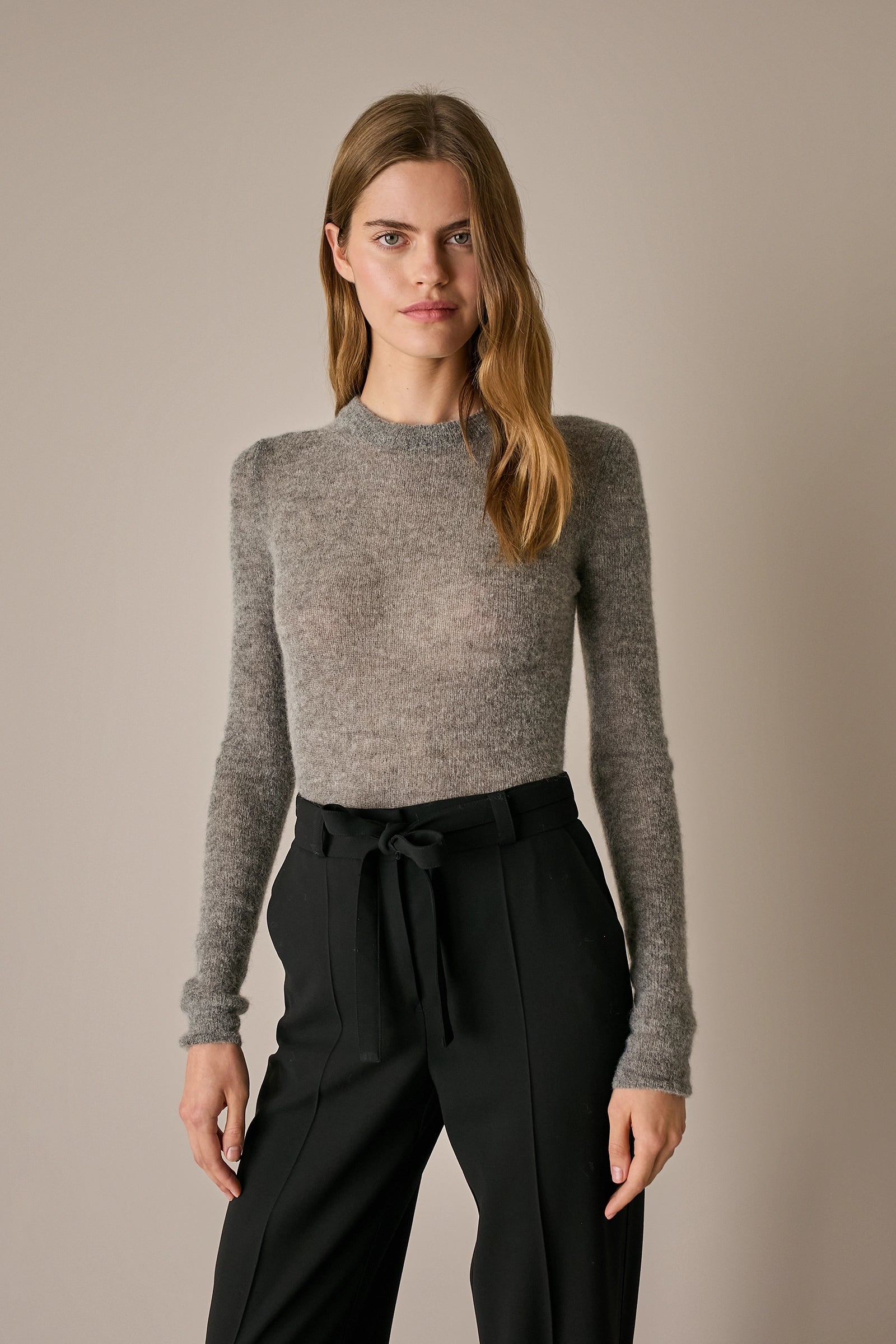 Maglia girocollo sottile in alpaca e mohair &nbsp;
