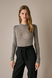 Maglia girocollo sottile in alpaca e mohair