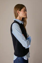 Gilet in blend di alpaca e lana blu navy