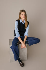 Gilet in blend di alpaca e lana blu navy in alpaca, linea essenziale