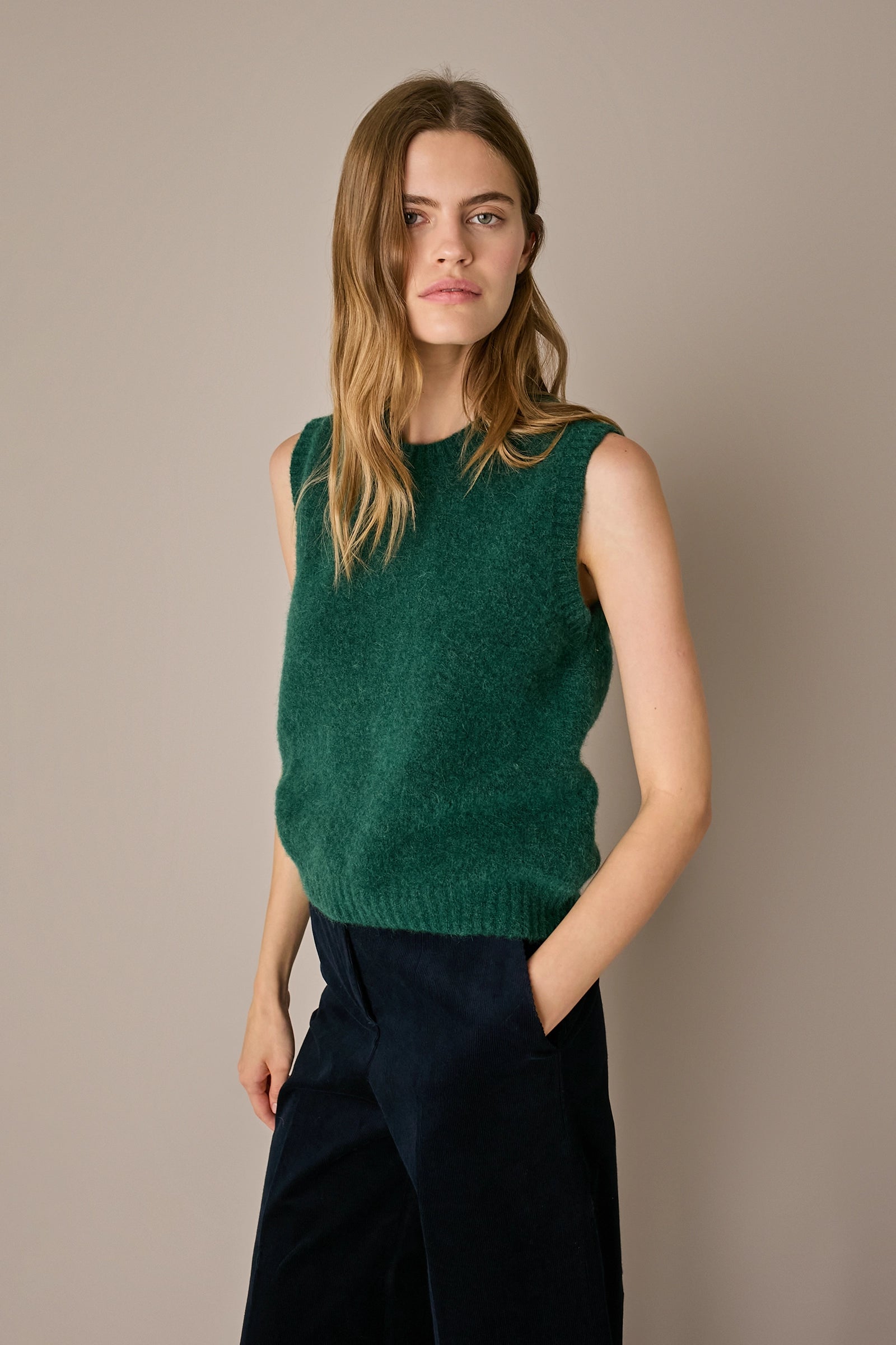 Gilet in blend di alpaca e lana verde