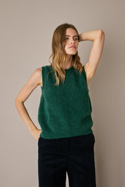 Gilet in blend di alpaca e lana verde in alpaca, linea essenziale