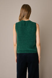 Gilet in blend di alpaca e lana verde, silhouette versatile